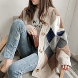 配色ニットカーディガン 韓国風レディース | SUNSHINE CLOSET | 詳細画像1