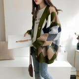 配色ニットカーディガン 韓国風レディース | SUNSHINE CLOSET | 詳細画像14