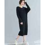 ブラック | フード付き ニットワンピース レディース | SUNSHINE CLOSET