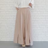 ベージュ | 暑い時期もさらっと快適!リネンライクスリット入りワイドパンツ | aquagarage