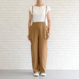キャメル | 華奢見えする紐使いが程よい甘さで女性らしい印象♪リネンライクキャミサロペット | aquagarage