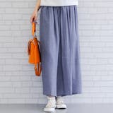 ブルー | 軽やかな素材感が涼し気なウエストフリルギャザースラブパンツ | aquagarage