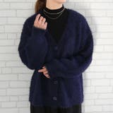 ネイビー | ふんわりしたソフトなタッチのシャギーVネックカーディガン | aquagarage