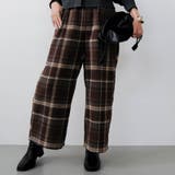 ブラウン | チェック柄ワイドパンツ 春 夏 秋 冬 M L | aquagarage