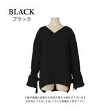 ブラック | リボンスリーブVネックブラウス レディース ブラック | aquagarage