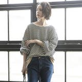 ブラック×ホワイト | ゆったりとしたオーバーシルエットのボリューム袖ボーダープルオーバー | aquagarage