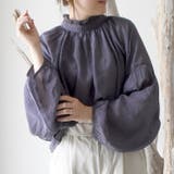 ダークパープル | 上品な透け感が魅力のシアーフリルスタンドカラーブラウス | aquagarage