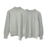 ペールグリーン | シンプルながら表情豊かに着映える!ハイネックプリーツ袖ニットトップス | aquagarage