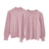 ピンク | シンプルながら表情豊かに着映える!ハイネックプリーツ袖ニットトップス | aquagarage