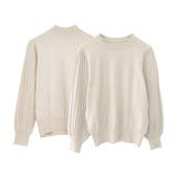 アイボリー | シンプルながら表情豊かに着映える!ハイネックプリーツ袖ニットトップス | aquagarage