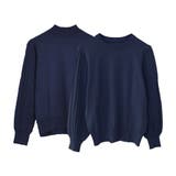 ネイビー | シンプルながら表情豊かに着映える!ハイネックプリーツ袖ニットトップス | aquagarage