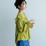 カーキ | 肩のフリルとキャンディースリーブが可愛い♪Vネックギャザーブラウス | aquagarage