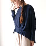 ネイビー | 高見えする生地とデザインが魅力♪フロント裾タックブラウス | aquagarage