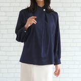 ネイビー | シンプルながら表情豊かに着映える!パールボタンブラウス | aquagarage