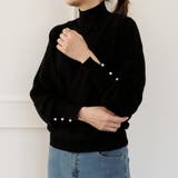 ブラック | 袖口にあしらわれたパールの飾りボタンがオシャレ♪プチハイネックニットトップス | aquagarage