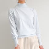 ベビーブルー | 袖口にあしらわれたパールの飾りボタンがオシャレ♪プチハイネックニットトップス | aquagarage