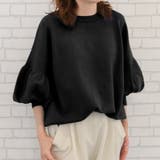 ブラック | 二の腕を自然にカバーしてくれるバルーン袖ニットトップス | aquagarage