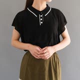 ブラック | 上品な襟付き配色ラインサマーニット | aquagarage