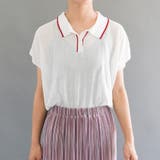 ホワイト | 上品な襟付き配色ラインサマーニット | aquagarage