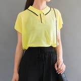 イエロー | 上品な襟付き配色ラインサマーニット | aquagarage