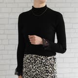 ブラック | 袖口レースリブニットトップス  春 秋 冬 M L レディース | aquagarage