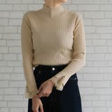 ベージュ | 袖口レースリブニットトップス  春 秋 冬 M L レディース | aquagarage