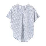 ブルー:ストライプ | なめらかでやさしい肌ざわりが魅力!さらっと涼しいワイドスリーブブラウス | aquagarage