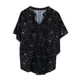 ブラック:フラワー | なめらかでやさしい肌ざわりが魅力!さらっと涼しいワイドスリーブブラウス | aquagarage