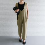 ライトカーキ | V×Uネックの前後2wayサロペット | aquagarage