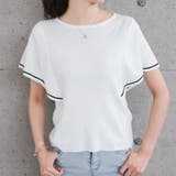 オフホワイト | 配色ラインフレアスリーブサマーニット | aquagarage