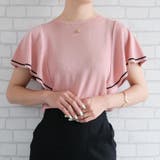 ピンクベージュ | 配色ラインフレアスリーブサマーニット | aquagarage