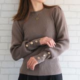 グレージュ | パワショル袖ボタンニット 春 秋 冬 M L レディース | aquagarage