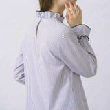 ストライプグレー | クリンクルフリルブラウス 春 秋 冬 レディース | aquagarage