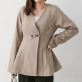 ベージュ | ノーカラーウエストシェイプペプラムジャケット 春 秋 M | aquagarage