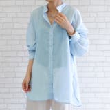 ブルー | 品ある艶と透け感が魅力のボリューム袖シアーシャツ | aquagarage