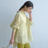 イエロー | 品ある艶と透け感が魅力のボリューム袖シアーシャツ | aquagarage