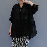 ブラック | 品ある艶と透け感が魅力のボリューム袖シアーシャツ | aquagarage
