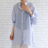 ブルー | 品ある艶と透け感が魅力のボリューム袖シアーシャツ | aquagarage