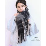 ぽわんとしたフリンジと色合いが可愛いチェック柄マフラー | aquagarage | 詳細画像7