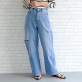 サックス | トレンドを着こなせるダメージストレートデニムパンツ | aquagarage