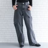 デニム:ブラック | トレンドを着こなせるダメージストレートデニムパンツ | aquagarage