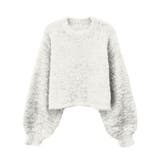 アイボリー | ラメフェザーハイネックショート丈ニットトップス | aquagarage