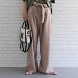 グレージュ | キレイめスタイルを叶えるリネンライクリボン付きストレートパンツ | aquagarage