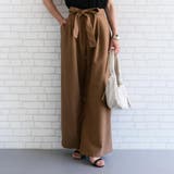 ブラウン | キレイめスタイルを叶えるリネンライクリボン付きストレートパンツ | aquagarage