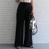 ブラック | キレイめスタイルを叶えるリネンライクリボン付きストレートパンツ | aquagarage