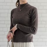 杢ブラウン | ボトルネックリブニットトップス 春 秋 冬 M レディース | aquagarage