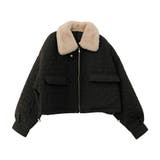 ブラック | ハートキルトファーカラーショートブルゾン 秋 冬 M | aquagarage