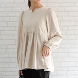 ライトベージュ | スエードキーネックペプラムトップス  レディース 春 秋 冬 M | aquagarage