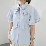 サックス | フリル袖ボウタイブラウス トップス ブラウス 半袖 レディース | aquagarage