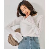 フライスリブ袖口フリルヘンリーネックトップス 春 秋 冬 M レディース | aquagarage | 詳細画像4 